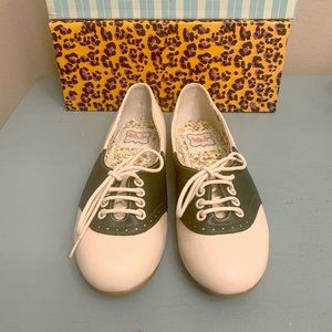 Bettie Page Oxford Flat | Green/Ivory
